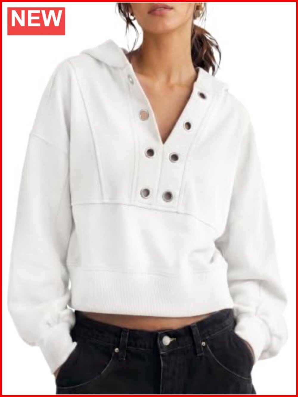 Cropped Hoodie V Neck Oversized Sweatshirt Pullover Top